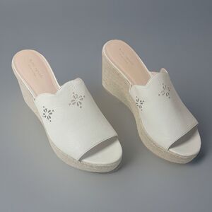 Kate Spade Tenley Espadrille Wedge White Leather Sandals Sz 10